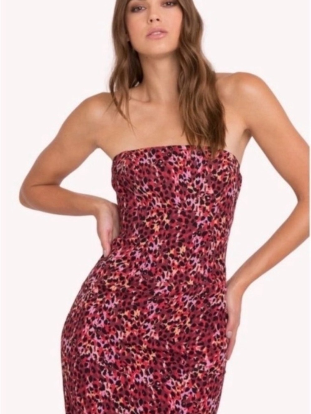 Black Halo Strapless Pink Leopard-Print Bodycon Dress